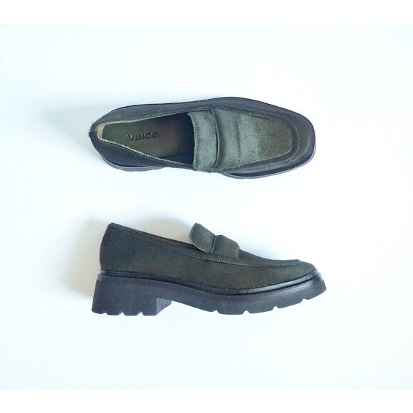 VINCE Robin Penny Loafers Dark Green Calf Hair EU 36 US 6 Slip On - Picture 12 of 12